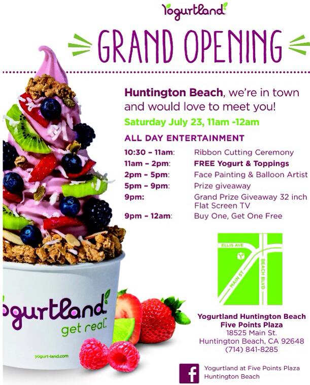 FREE YOGURTLAND AT NEW HUNTINGTON BEACH LOCATION ON JULY 23!
