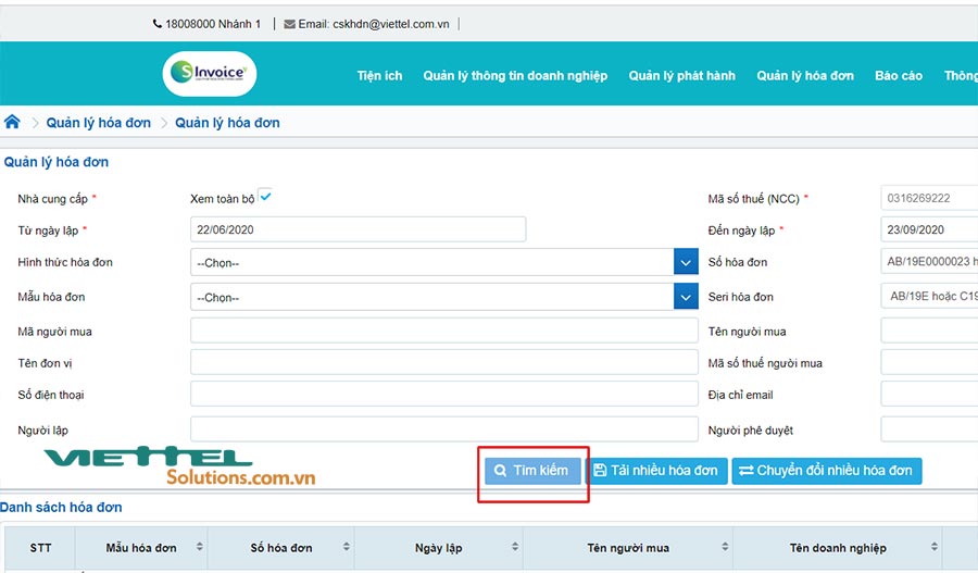 Hình 2 - Tìm kiếm hóa đơn để thực hiện chuyển đổi sang hóa đơn giấy