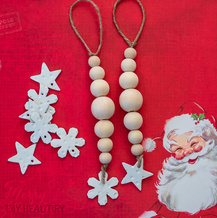 crisp white clay and natural bead ornaments