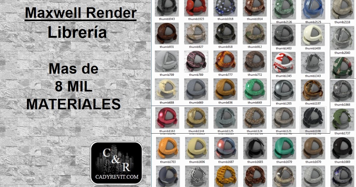 Cad & Revit MAXWELL RENDER, LIBRERÍA MÁS DE 8 MIL MATERIALES