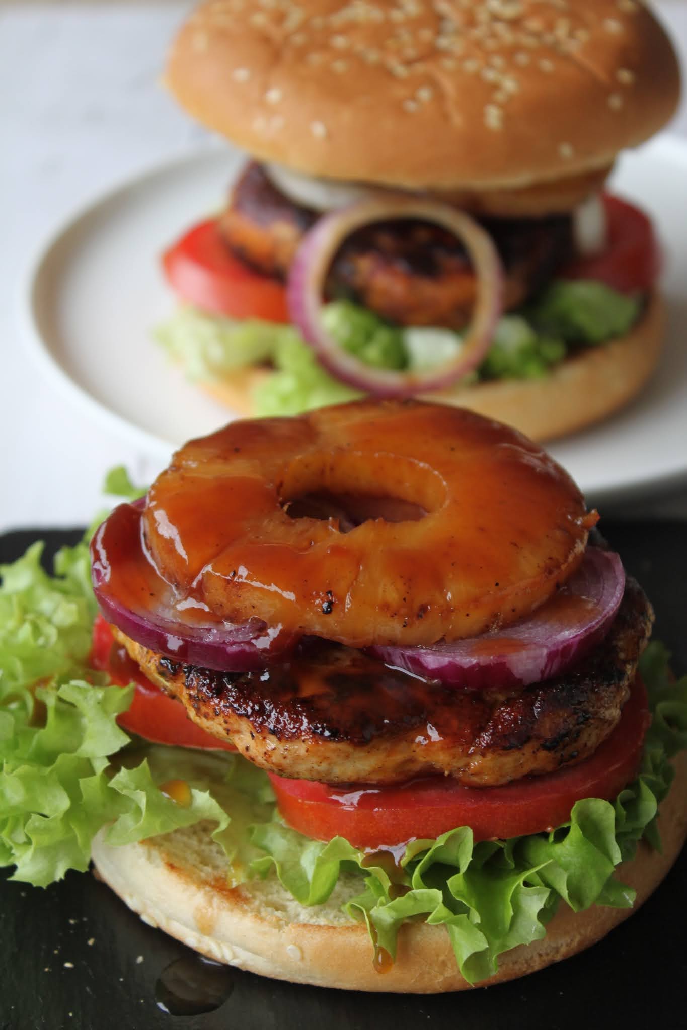 Hawaiian Chicken Burger with Grilled Pineapple