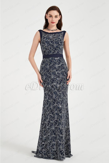 eDressit Blue Illusion Neck Lace Applique Elegant Party Evening Dress