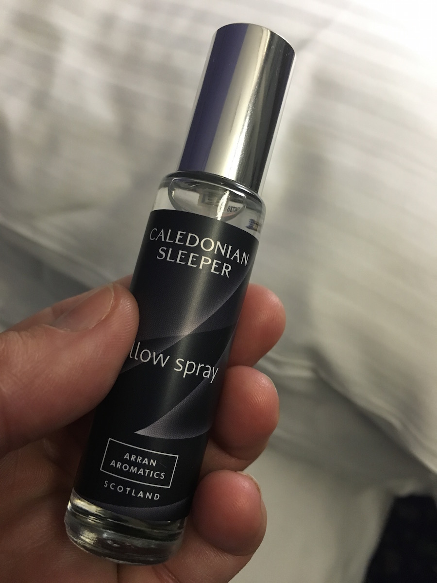 Caledonian Sleeper train London to Edinburgh, Scotland - pillow spray