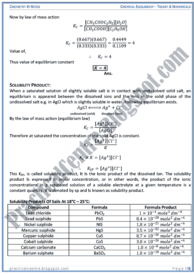 Chemical Equilibrium - Theory And Numericals (Examples And Problems) - Chemistry XI