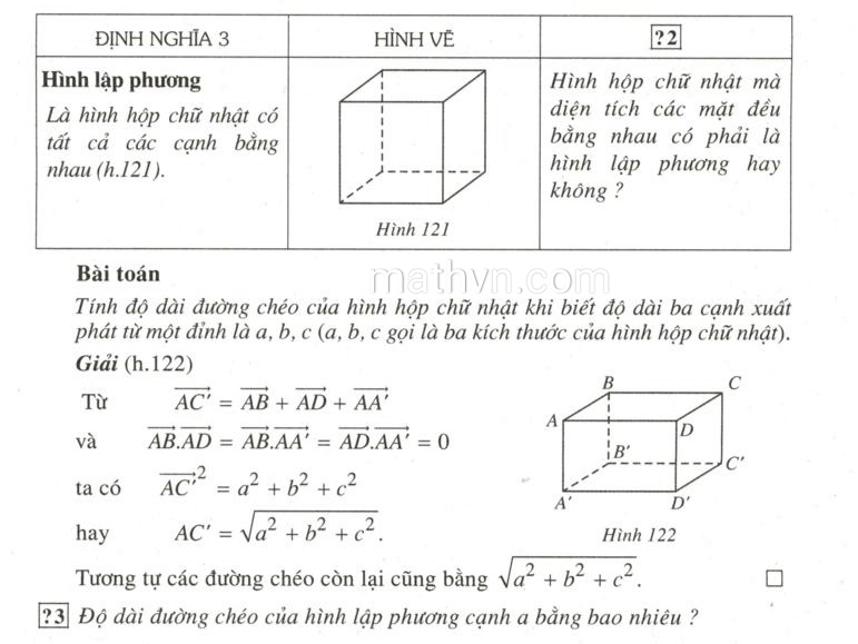 Giải toán 8 Bài 3 Thể tích của hình hộp chữ nhật