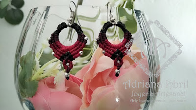 Pendientes en macramé, aros, aretes, Earrings, hoops, earrings in macramé by #AdrianaAbril instagram