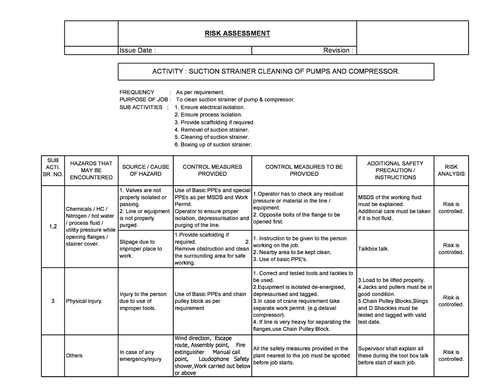 Very useful 5 Nos Risk Assessment Sheet (Part07)