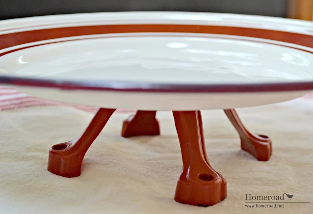 Red and white nautical enamelware pedestal dish