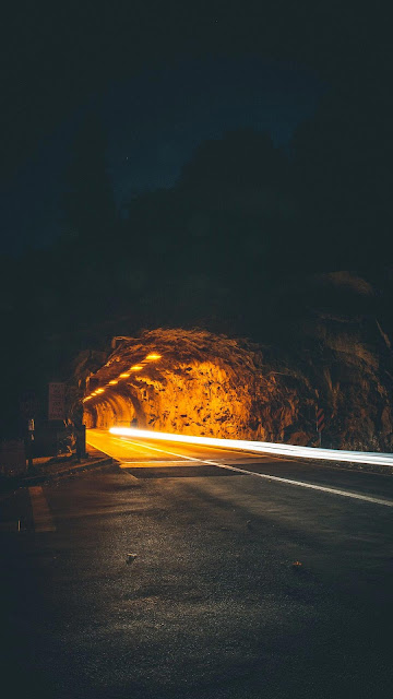 Tunnel, taillights, night, rock, large exposure image