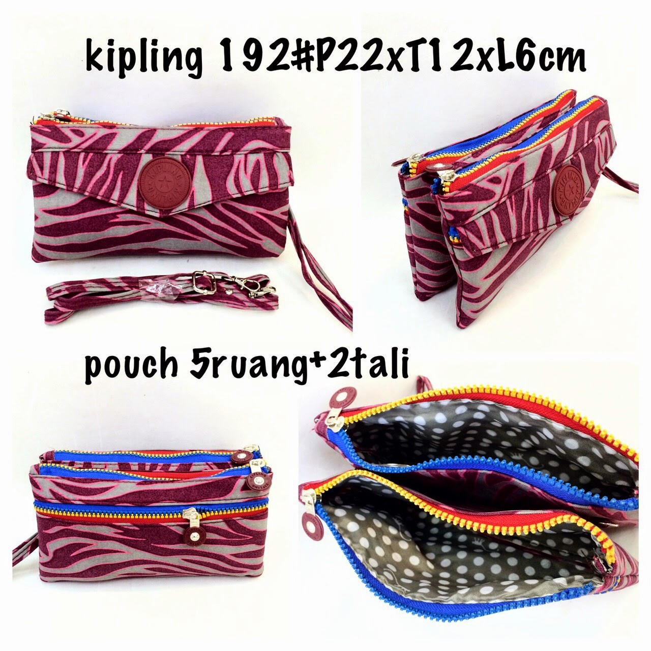 Jual Tas Kipling: Tas Kipling 192 pouch 5 ruang dengan tali panjang dan