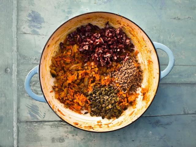 Making Vegan Haggis Step 7 Making Vegan Haggis Step 7 (kidney beans and seeds added to the pan)