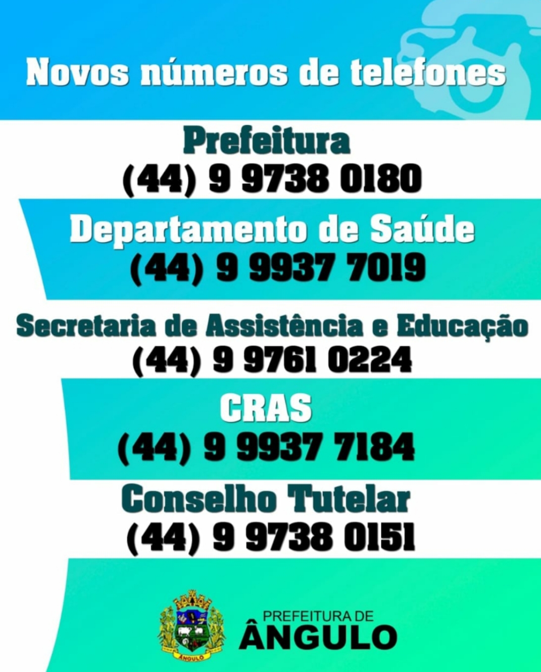 INGÁNEWS: Novos números de telefone da prefeitura de Ângulo