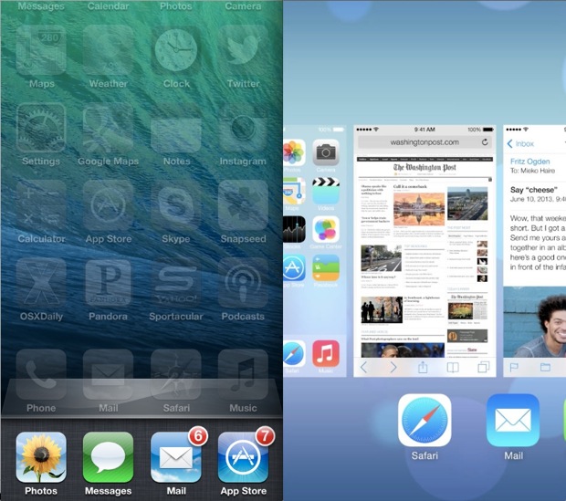 iOS 7 VS. iOS 6 Multitasking UI Comparison