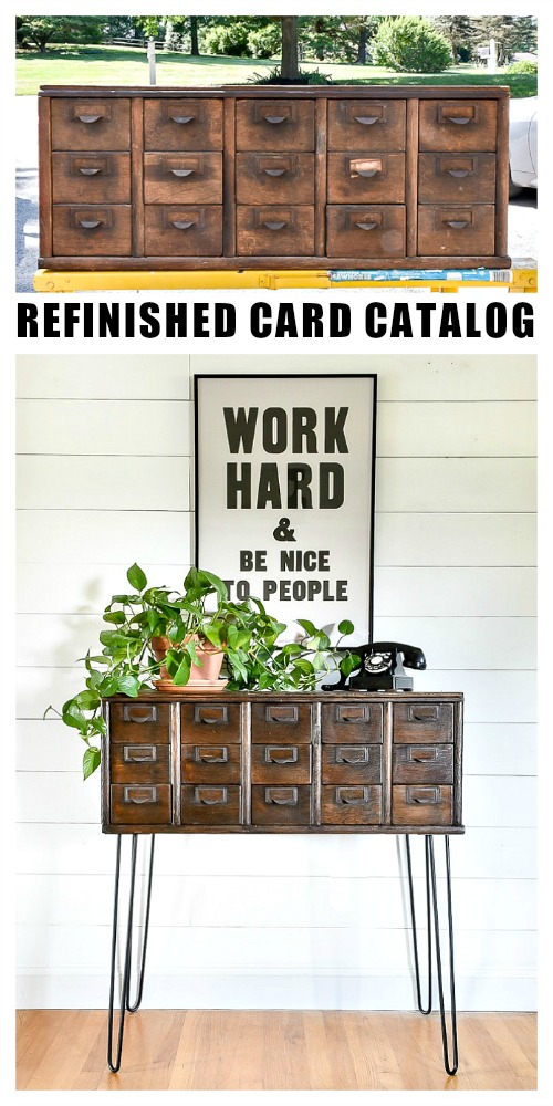 Vintage card catalog before and after