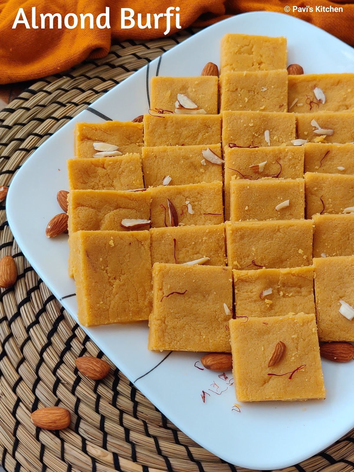 Kesar Burfi kesar badam burfi recipe | badam katli recipe | almond burfi recipe