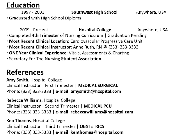 Resume applying nursing school