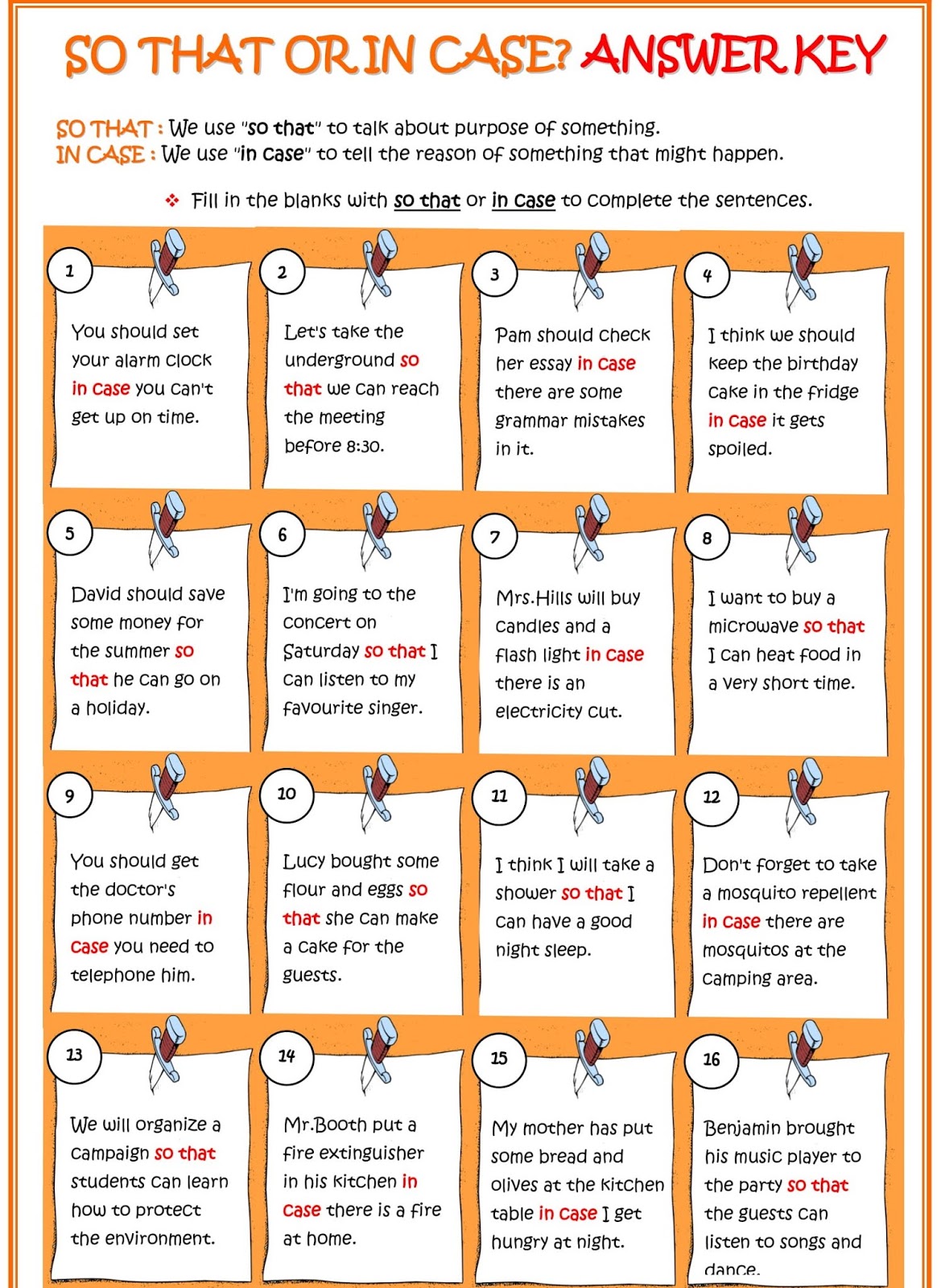 conjunctions so that and in case Exercises - English Grammar A To Z