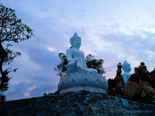 View Of Big White Buddha Meditation Statues At Buddhist Temple In The Evening North Bali Indonesia