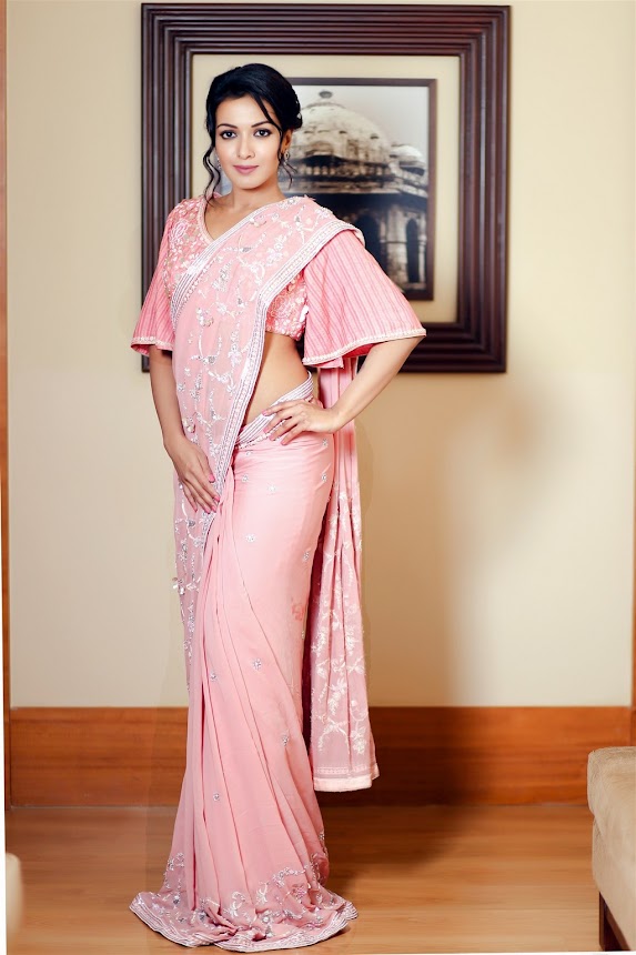 Catherine Tresa in pink saree photos