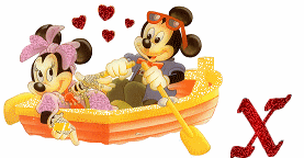 Alfabeto brillante de Mickey y Minnie paseando en lancha X. 