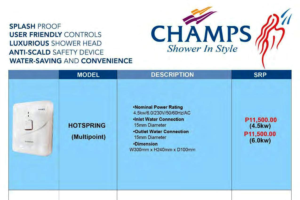 CHAMPS WATER HEATER