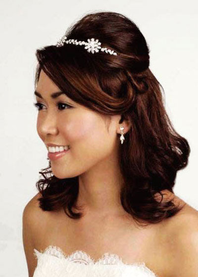 Lovely Medium Hairstyle With Tiara For Bridal