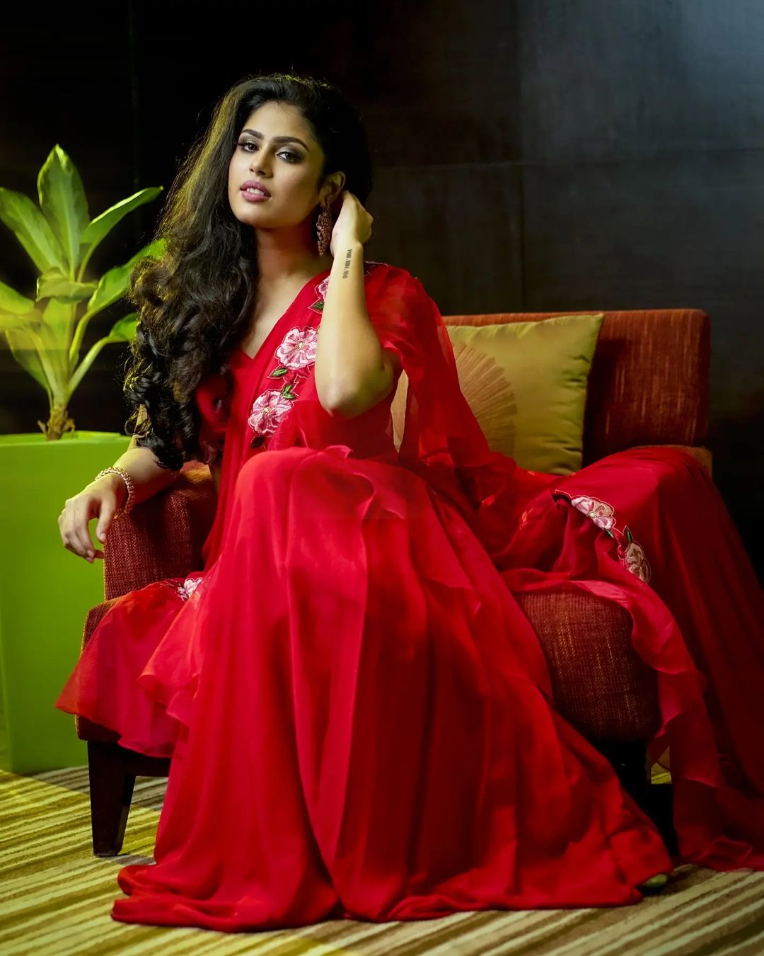 Faria Abdullah Pics In Red Ruffle Saree Photos Faria-Abdullah-5