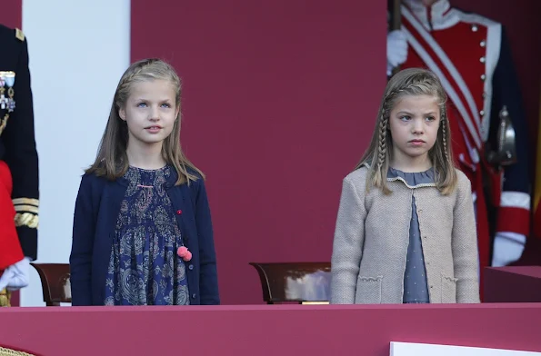 Queen Letizia of Spain, Princess Sofia of Spain and Princess Leonor of Spain attends the Spanish National Day 