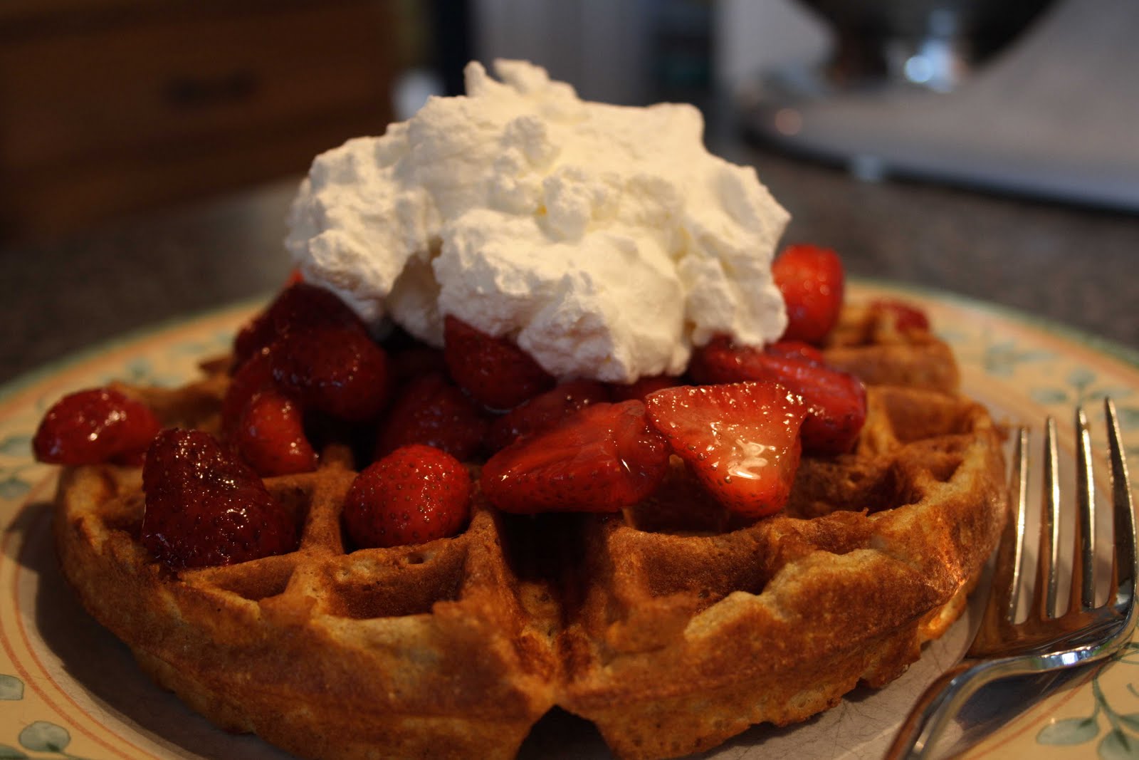 All Kinds of Sugar Belgian waffles with fresh strawberries and real whipped cream
