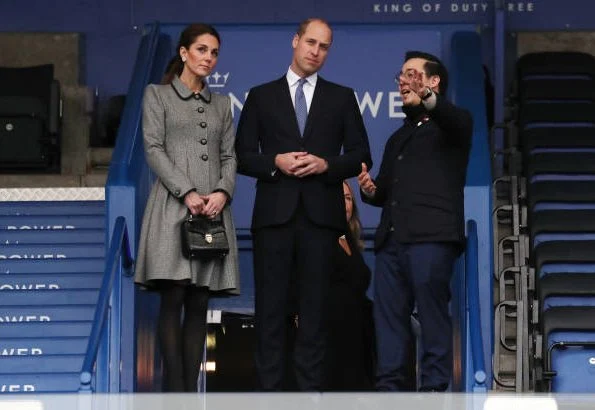 Kate Middleton wore Catherine Walker coat dress, Tod's suede pumps, Cassandra Goad pearl earrings and carried Aspinal of London mayfair bag