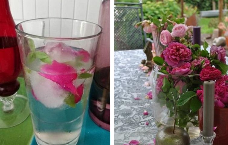 Rosenwasser und Rosendeko