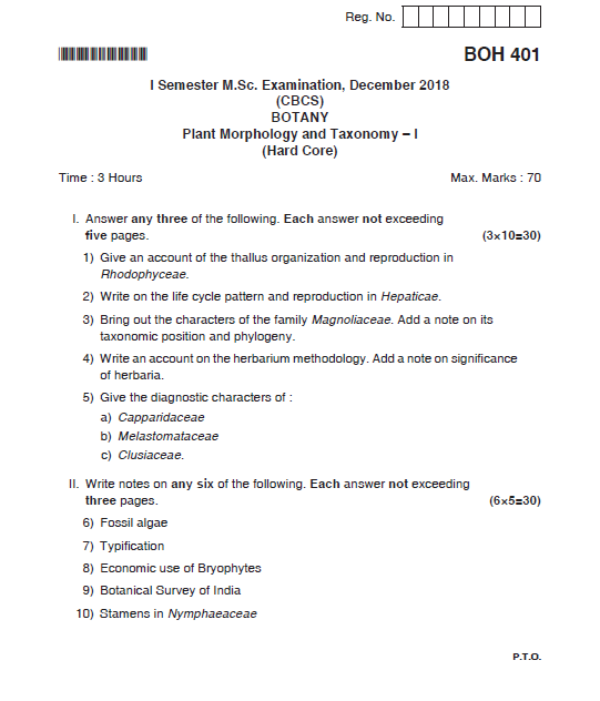 Mangalore University M.Sc.BOTANY (CBCS) First Semester BOH 401 Plant