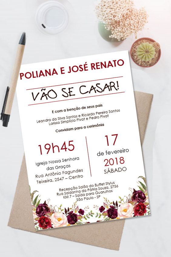 Convite de Casamento Floral Edite Online
