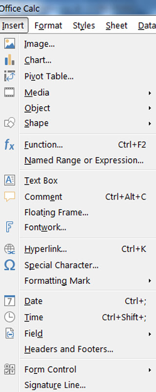 LibreOffice Calc Insert Menu know about All option