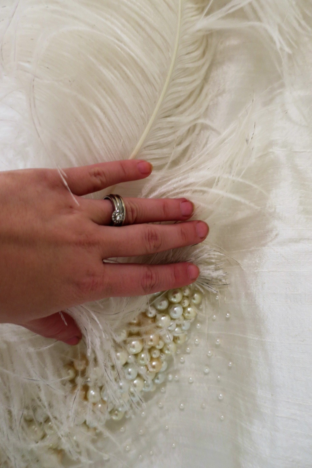 My dream come true designer piece: the white ostrich feather pearl silk ...