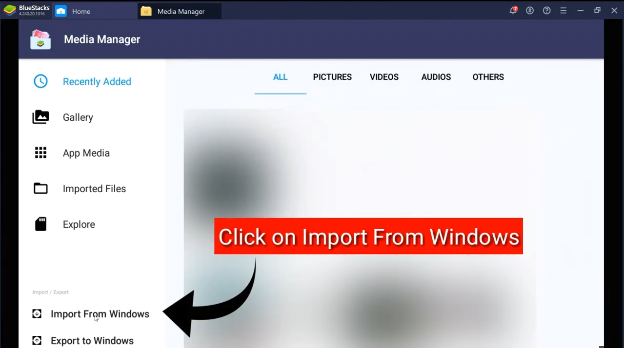 How to import files from PC to Bluestacks