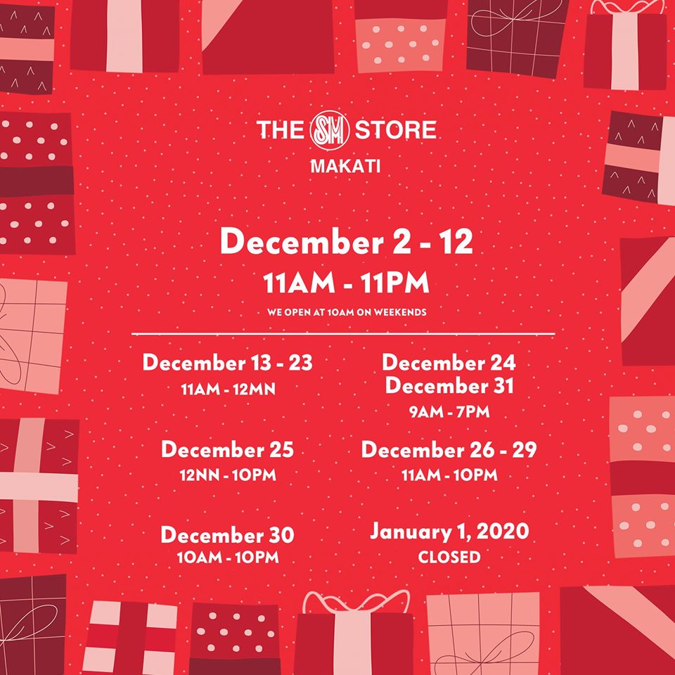 Manila Shopper Holiday 2019 Schedule of Malls, Department Stores