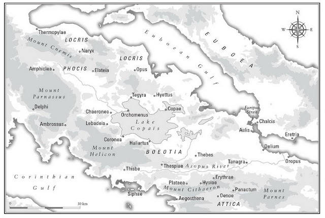Карта Беотии.  Источник: Ruсsh, Scott M. Sparta at War: Strategy,  Tactics, and Campaigns, 550–362 BC /  Scott М. Ruсsh. — Frontline Books, 2011
