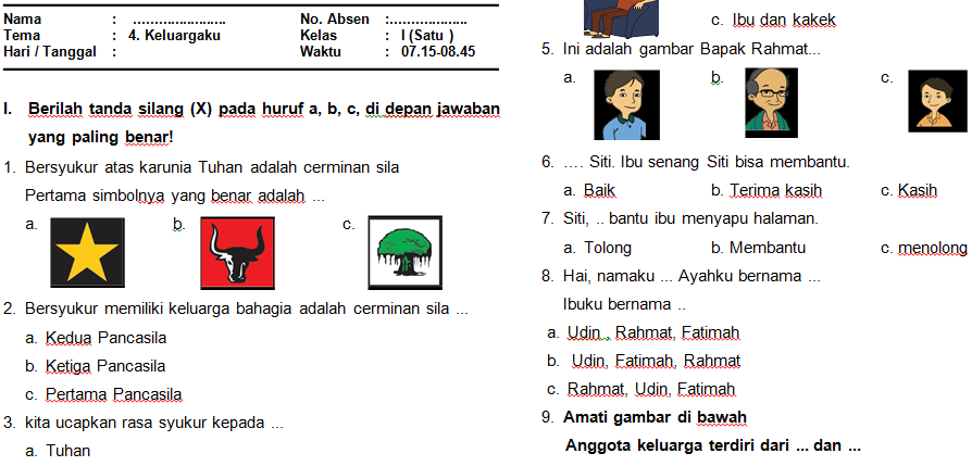 Download Soal PAS/UAS Kelas 1 Semester 1 Kurikulum 2013