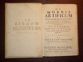 The first page of the 1713 edition of Ramazzini's work on the study of occupational diseases