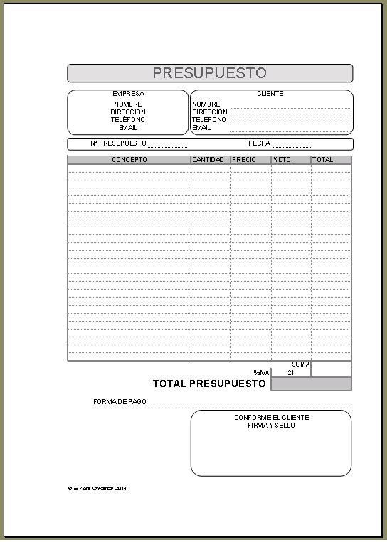 El Aula Ofimática Plantilla Excel Para Presupuestos