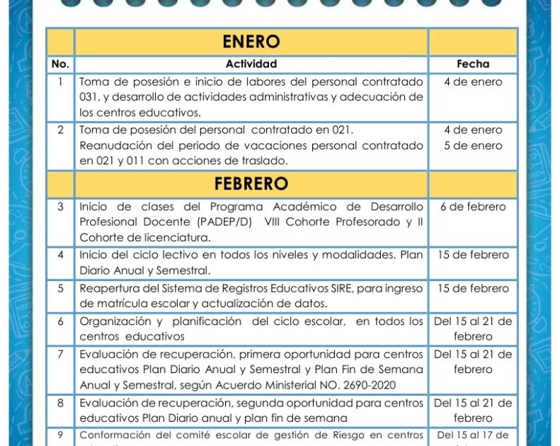 CALENDARIO ESCOLAR MINEDUC