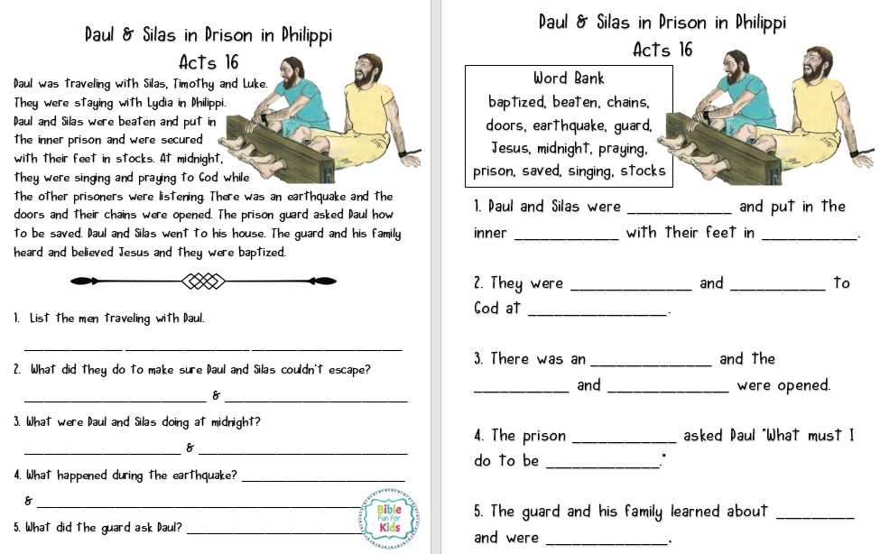 Paul in Prison in Philippi Bible Fun For Kids