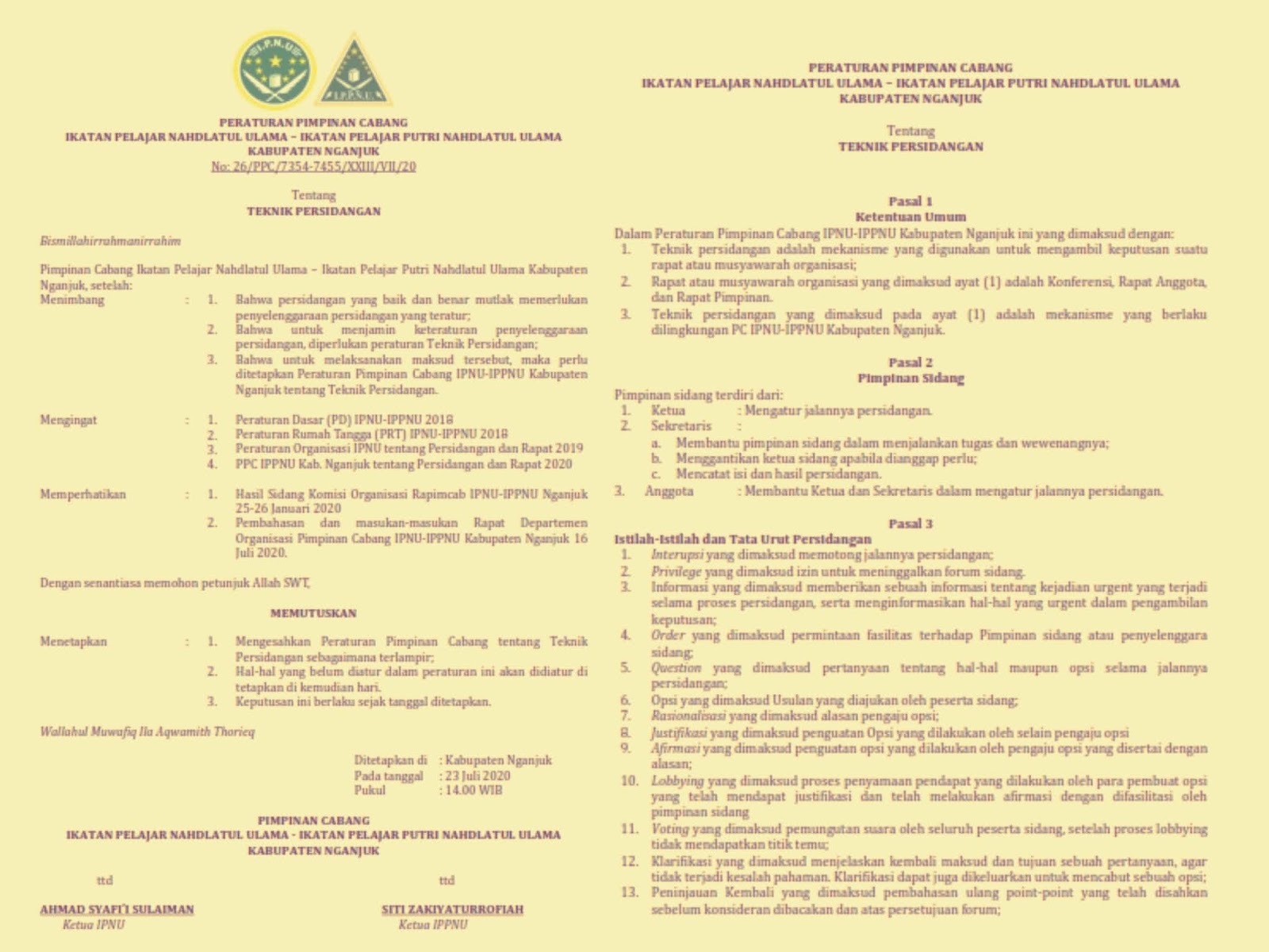 Download Peraturan Pimpinan Cabang Ipnu Ippnu Nganjuk Tentang Teknik Persidangan Pelajar Nu Ngronggot