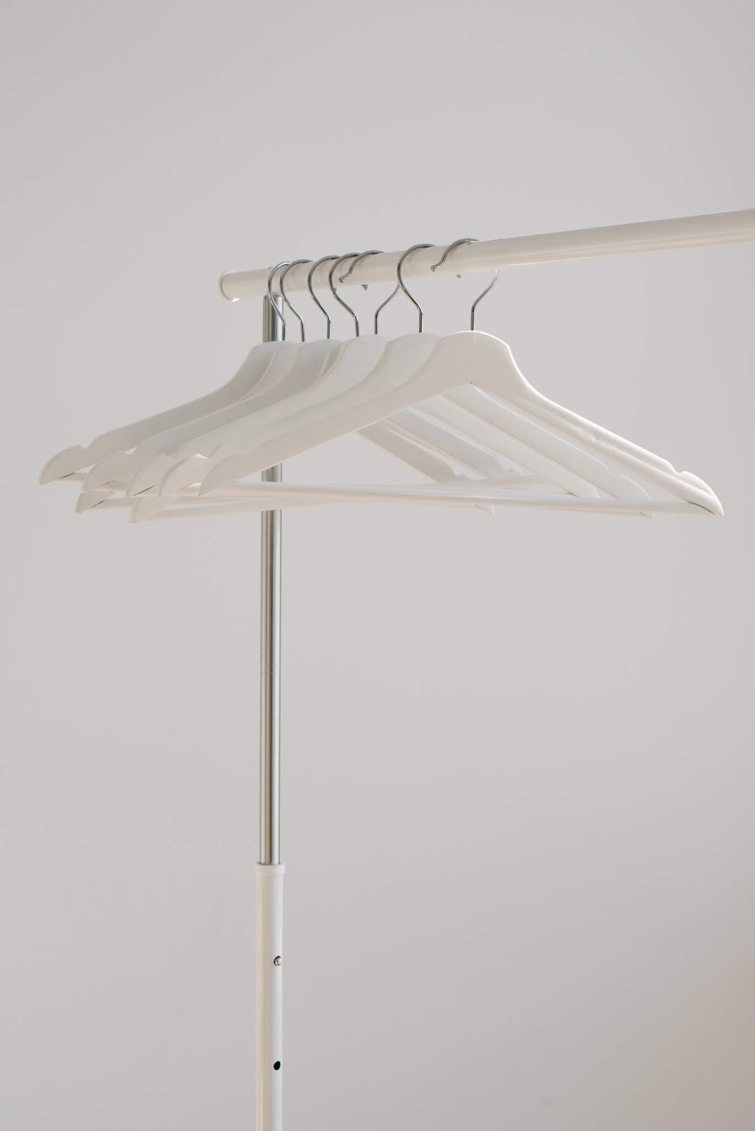 White clothes hangers on rack blank