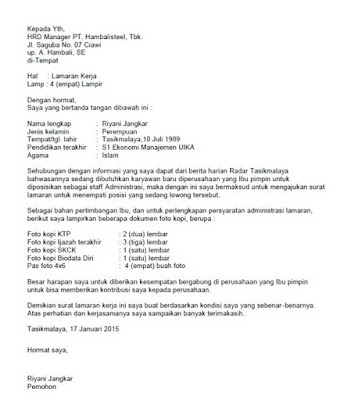 17 Sifat Surat Lamaran Pekerjaan Kumpulan Contoh Gambar