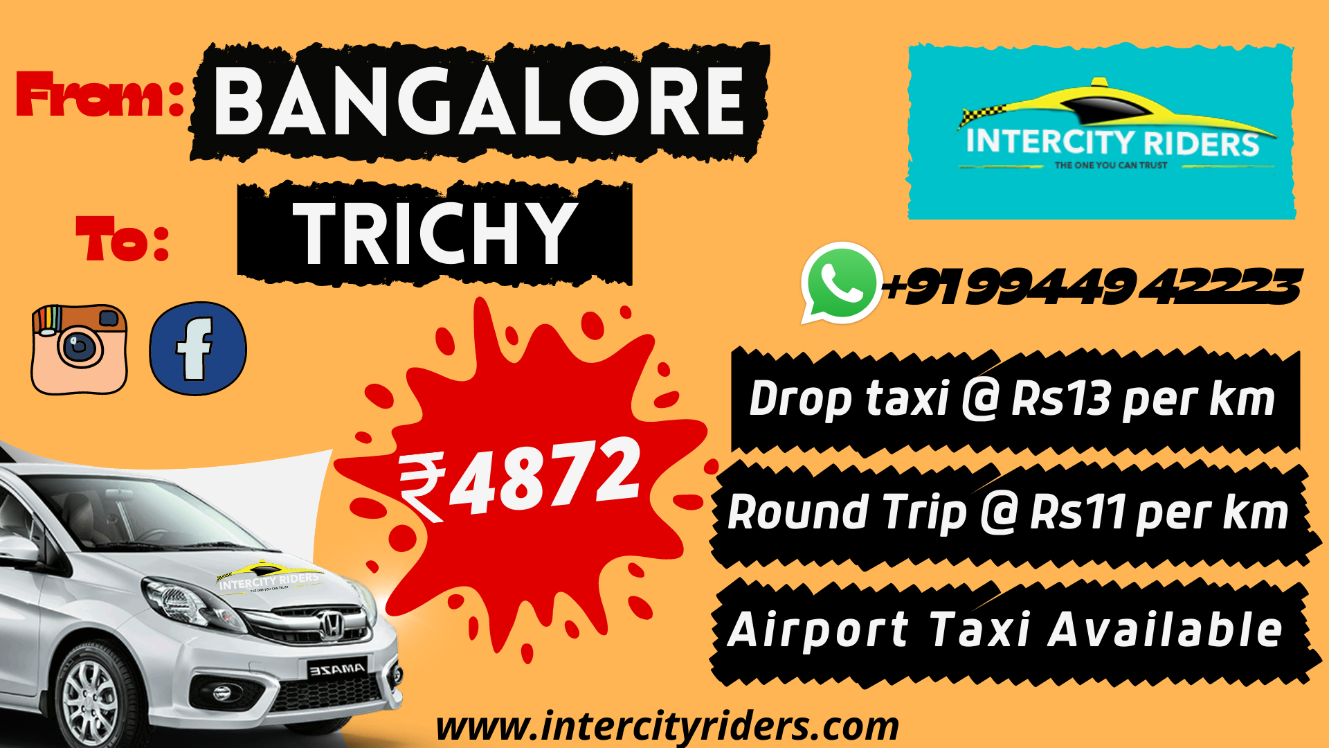 Bangalore to Trichy taxi