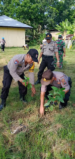 Kurangi Lahan Tak Terpakai Polsek Segeri Polres Pangkep lakukan Penghijauan