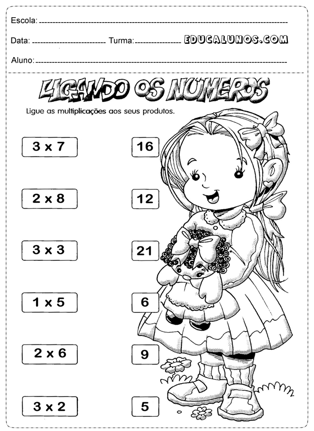 Ligue as multiplicações aos seus produtos