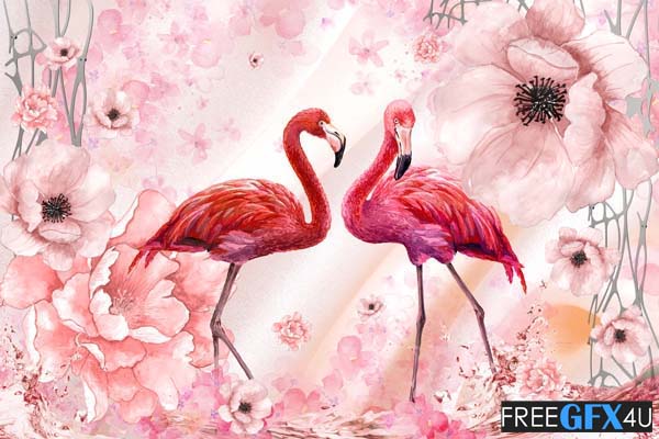 Flamingo 3D Wall Background PSD File Free Download Flamingo 3D Wall Background PSD File